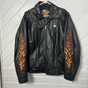 Harley Davidson Flame Ride Free Leather Jacket Genuine Leather Flames